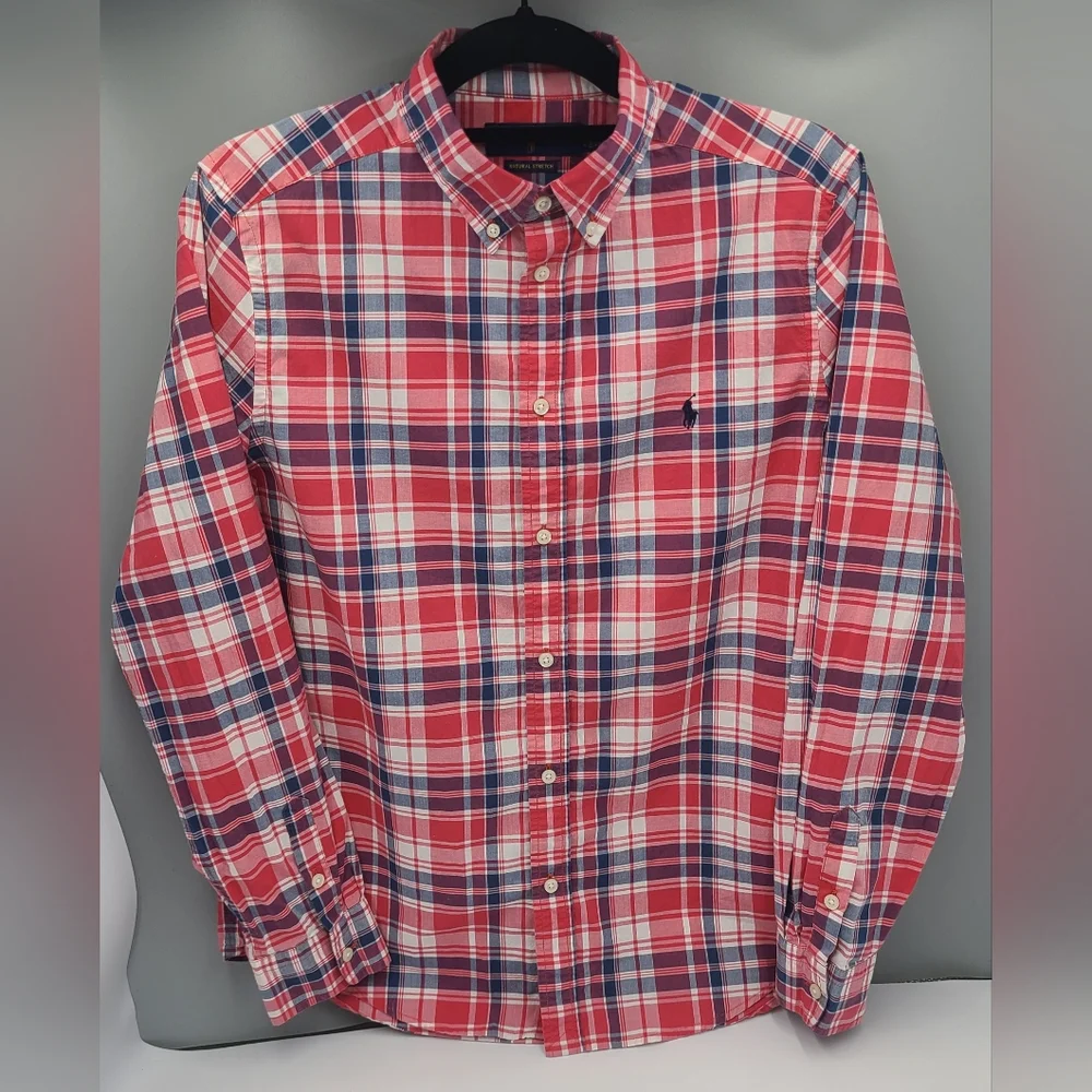 Ralph Lauren boys' red plaid button down shirt size XL